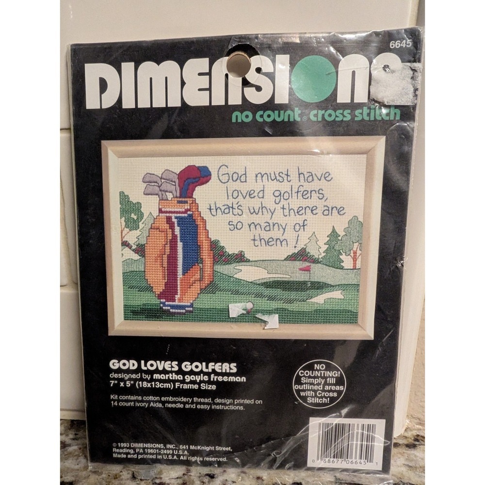 Dimensions No Count Cross Stitch God Loves Golfers Needlecraft Kit Vintage NEW